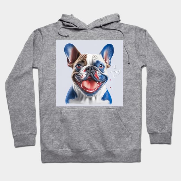 [AI Art] Red, blue and white French Bulldog Hoodie by Sissely